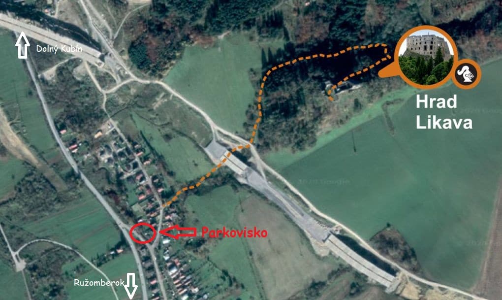 mapa Ako sa dostanem ku hradu Likavka a kde sa dá zaparkovať