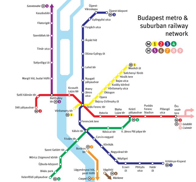 mapa metra v Budapešti 